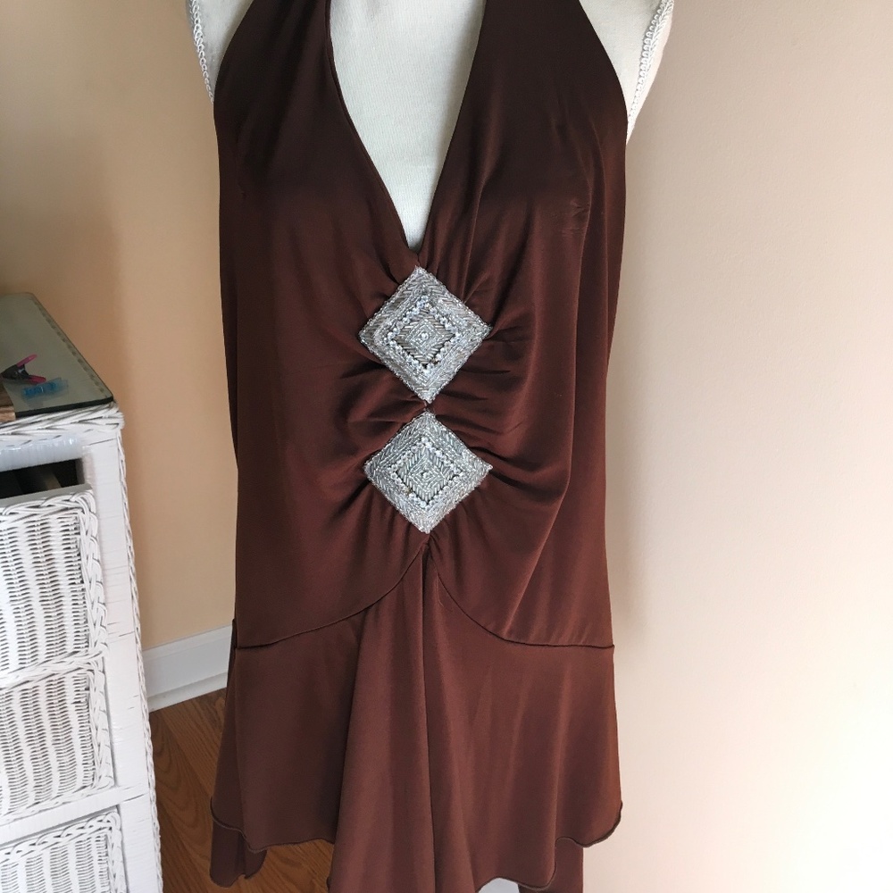 Brown poly spandex halter top